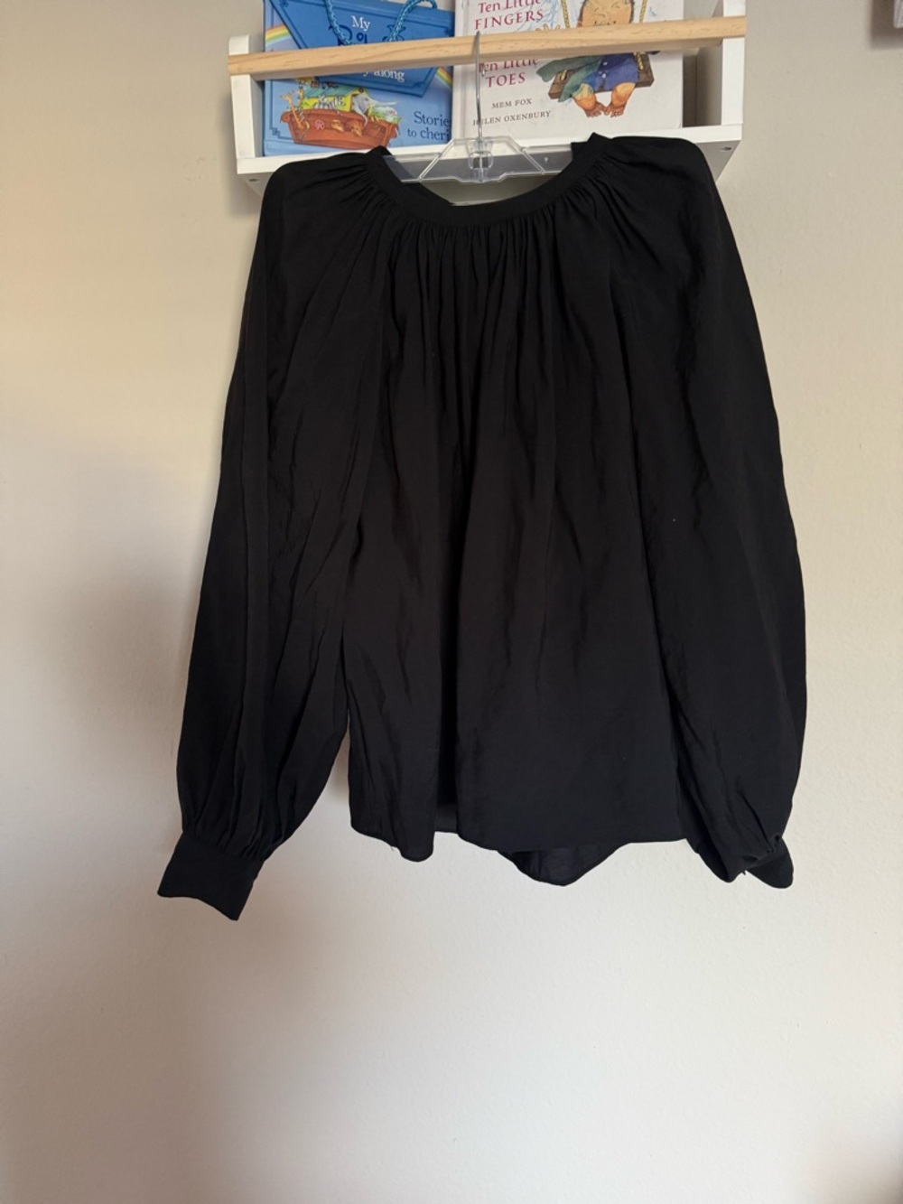 Ulla Johnson Black Peasant Blouse with Gathered Yoke